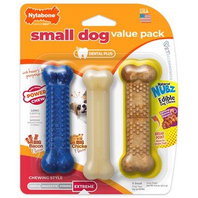Nylabone Ensemble Valeur pour Petits Chiens Os & Nubz Bacon Très-Petit 3MCX