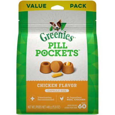 Greenies Gâteries Dentaires « Pill Pockets » pour Chiens Saveur de Poulet pour Capsules 15.8oz